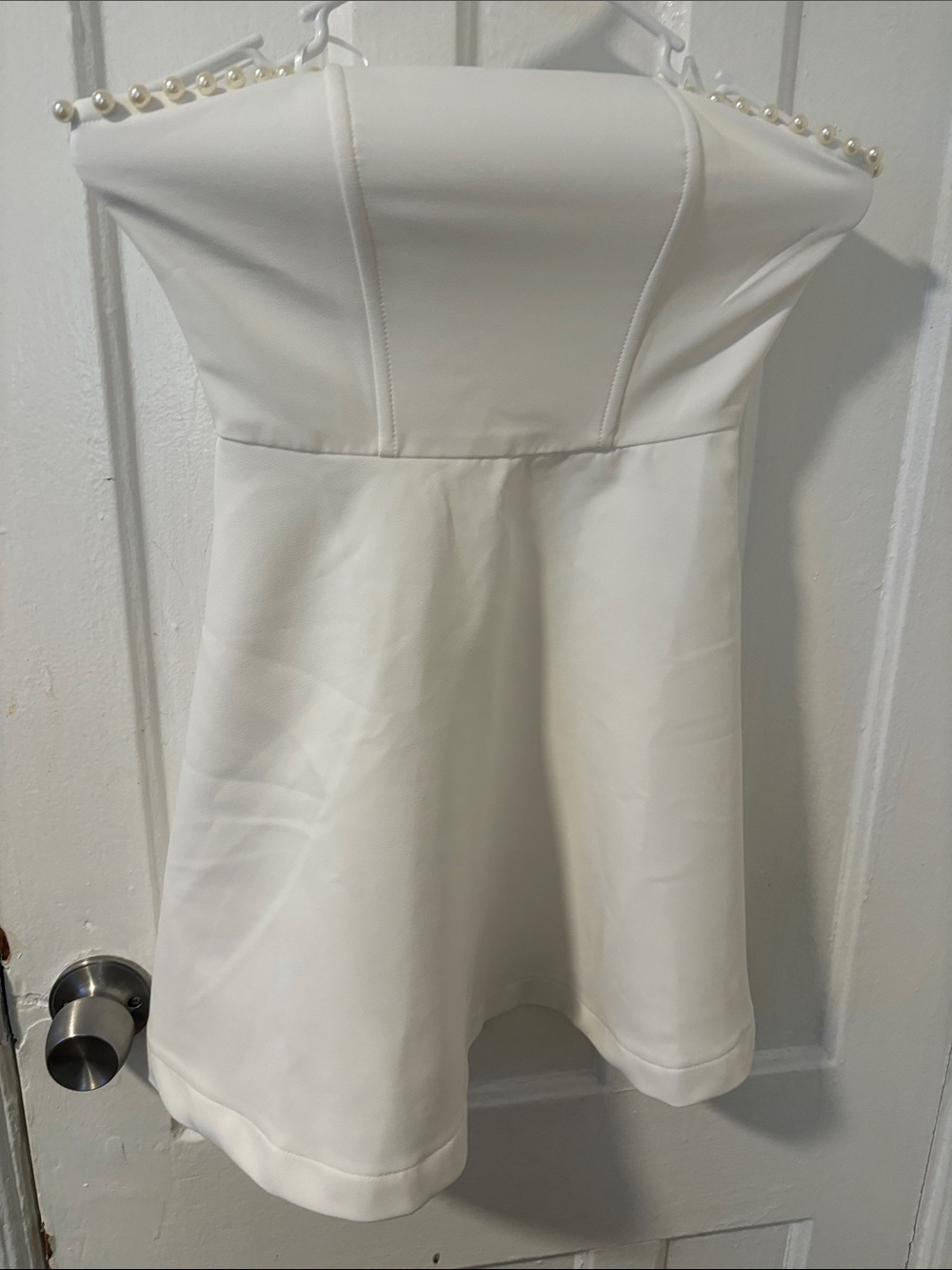 Altar'd State Ivory Pearl-Trim Strapless Dress